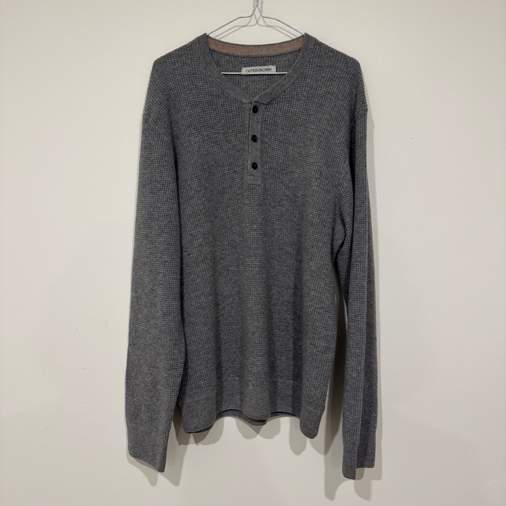 Outerknown Mens Merino Wool Cashmere Blend Henley Sweater Size L Grey